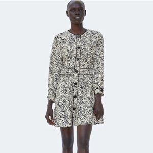Zara Print Button up Dress with Piped Detailing